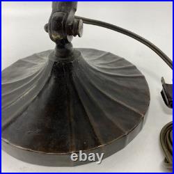 Beautiful Bronze & Slag Glass Antique Handel Desk Lamp Sunset Forest 15.5