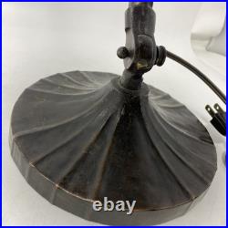 Beautiful Bronze & Slag Glass Antique Handel Desk Lamp Sunset Forest 15.5