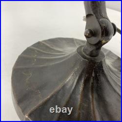 Beautiful Bronze & Slag Glass Antique Handel Desk Lamp Sunset Forest 15.5