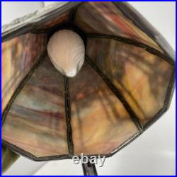 Beautiful Bronze & Slag Glass Antique Handel Desk Lamp Sunset Forest 15.5