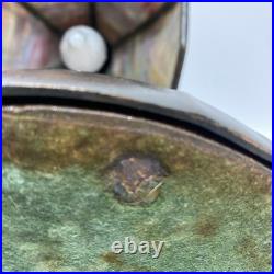 Beautiful Bronze & Slag Glass Antique Handel Desk Lamp Sunset Forest 15.5