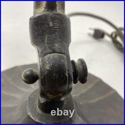 Beautiful Bronze & Slag Glass Antique Handel Desk Lamp Sunset Forest 15.5