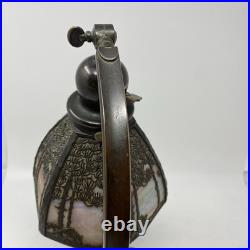 Beautiful Bronze & Slag Glass Antique Handel Desk Lamp Sunset Forest 15.5