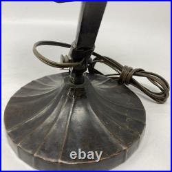 Beautiful Bronze & Slag Glass Antique Handel Desk Lamp Sunset Forest 15.5