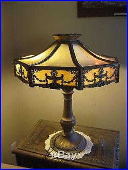 Beautiful French Empire Antique Arts & Crafts Slag Glass Dbl Socket Table Lamp