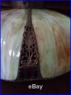 Beautiful Large Vintage 8 Panel Ornate Slag Glass Lamp Shade