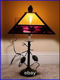 Beautiful'Leaves and Pinecones' Amber & Ruby Marble Slag Glass Table Lamp 22