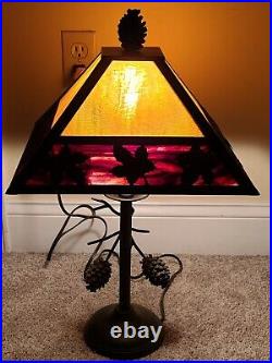 Beautiful'Leaves and Pinecones' Amber & Ruby Marble Slag Glass Table Lamp 22
