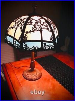 Beautiful Miller Slag Glass Lamp 20 1/2 shade- 28 1/2 h LANDSCAPE EXCELLENT