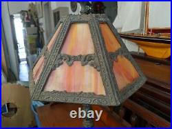 Beautiful Red/Orange Vintage Slag Glass Lamp (Shade) & Pot Metal Lamp Base