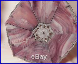 Beautiful Vintage 6 Panel Slag Glass Table Lamp Leaf Filigree Art Nouveau