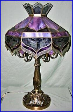 Beautiful Vintage Etched Clear & Slag Glass Panel Chandelier Lamp