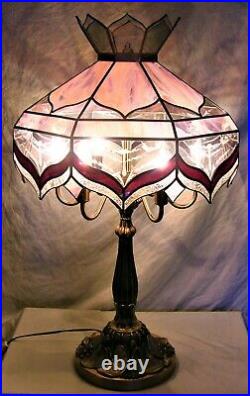 Beautiful Vintage Etched Clear & Slag Glass Panel Chandelier Lamp