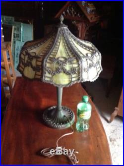 Best Curved Slag Glass Table Lamp Fancy Filigree Great Shape Parker Gorham