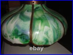 Big 22 Antique Bent Slag Glass Hanging Swag Lamp Shade with Overlay 8 Panel