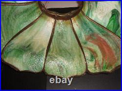 Big 22 Antique Bent Slag Glass Hanging Swag Lamp Shade with Overlay 8 Panel