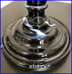 Black/Blue Vtg Houzex Akro Agate Slag Marbled Glass 14 Lamp WithShade Rewired