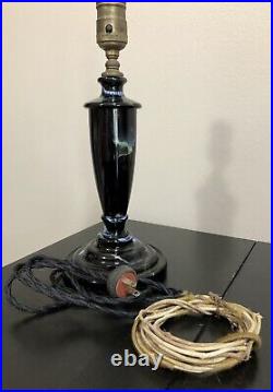 Black/Blue Vtg Houzex Akro Agate Slag Marbled Glass 14 Lamp WithShade Rewired