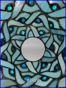 Blue Slag Milk Glass Stained Glass Lamp Shade Cabochons Leaded Beaded Edging