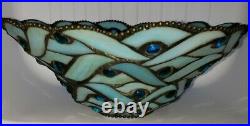 Blue Slag Milk Glass Stained Glass Lamp Shade Cabochons Leaded Beaded Edging