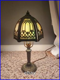 Boudoir Slag 6 Panel Caramel And Blue Glass Table Lamp Boudoir Slag 6 Panel Caramel And Blue Glass Table Lamp