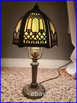 Boudoir Slag 6 Panel Caramel And Blue Glass Table Lamp