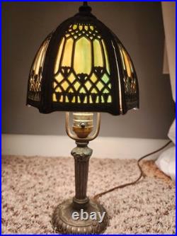 Boudoir Slag 6 Panel Caramel And Blue Glass Table Lamp