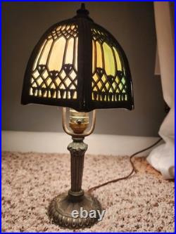 Boudoir Slag 6 Panel Caramel And Blue Glass Table Lamp Boudoir Slag 6 Panel Caramel And Blue Glass Table Lamp