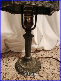 Boudoir Slag 6 Panel Caramel And Blue Glass Table Lamp