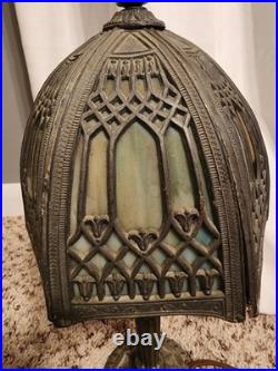 Boudoir Slag 6 Panel Caramel And Blue Glass Table Lamp