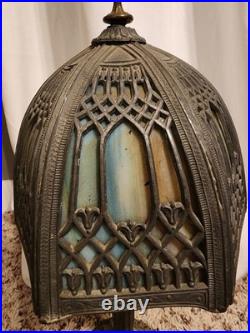 Boudoir Slag 6 Panel Caramel And Blue Glass Table Lamp Boudoir Slag 6 Panel Caramel And Blue Glass Table Lamp