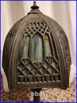 Boudoir Slag 6 Panel Caramel And Blue Glass Table Lamp