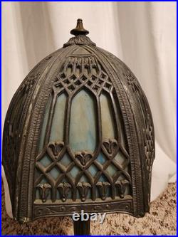 Boudoir Slag 6 Panel Caramel And Blue Glass Table Lamp