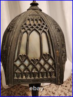 Boudoir Slag 6 Panel Caramel And Blue Glass Table Lamp