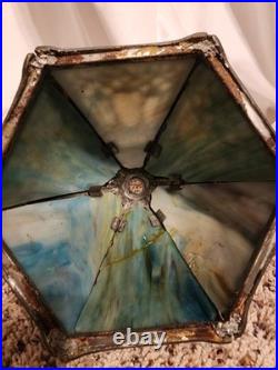 Boudoir Slag 6 Panel Caramel And Blue Glass Table Lamp