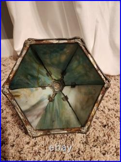 Boudoir Slag 6 Panel Caramel And Blue Glass Table Lamp