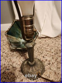 Boudoir Slag 6 Panel Caramel And Blue Glass Table Lamp