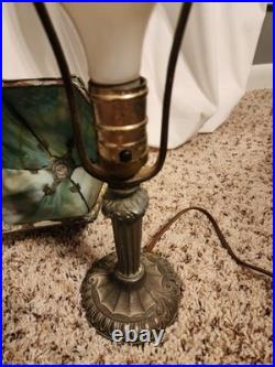 Boudoir Slag 6 Panel Caramel And Blue Glass Table Lamp Boudoir Slag 6 Panel Caramel And Blue Glass Table Lamp