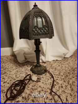 Boudoir Slag 6 Panel Caramel And Blue Glass Table Lamp