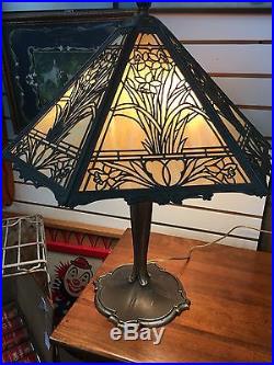 Bradley Hubbard 6 Panel Slag Glass Lamp Art Nouveau Arts And Crafts