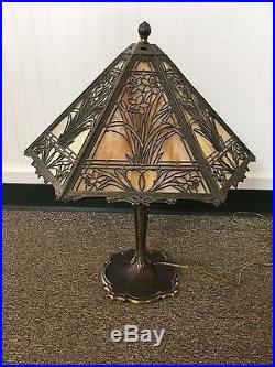 Bradley Hubbard 6 Panel Slag Glass Lamp Art Nouveau Arts And Crafts