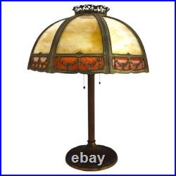 Bradley & Hubbard 8-Panel 2-Tone Arts & Crafts Slag Glass Lamp Table C1920