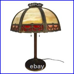 Bradley & Hubbard 8-Panel 2-Tone Arts & Crafts Slag Glass Lamp Table C1920