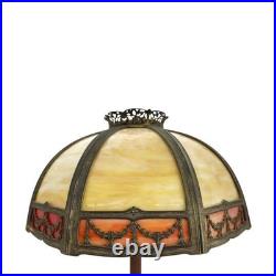 Bradley & Hubbard 8-Panel 2-Tone Arts & Crafts Slag Glass Lamp Table C1920