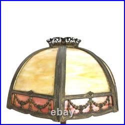 Bradley & Hubbard 8-Panel 2-Tone Arts & Crafts Slag Glass Lamp Table C1920