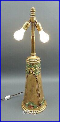 Bradley & Hubbard Antique Hand Painted Gold Gilt Slag Glass Table Lamp