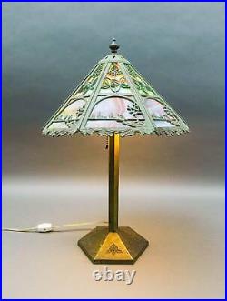 Bradley & Hubbard Antique Vintage Arts And Crafts Leaded Slag Glass Table Lamp