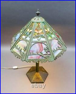 Bradley & Hubbard Antique Vintage Arts And Crafts Leaded Slag Glass Table Lamp