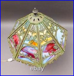 Bradley & Hubbard Antique Vintage Arts And Crafts Leaded Slag Glass Table Lamp
