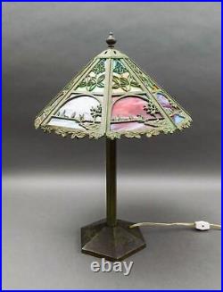 Bradley & Hubbard Antique Vintage Arts And Crafts Leaded Slag Glass Table Lamp